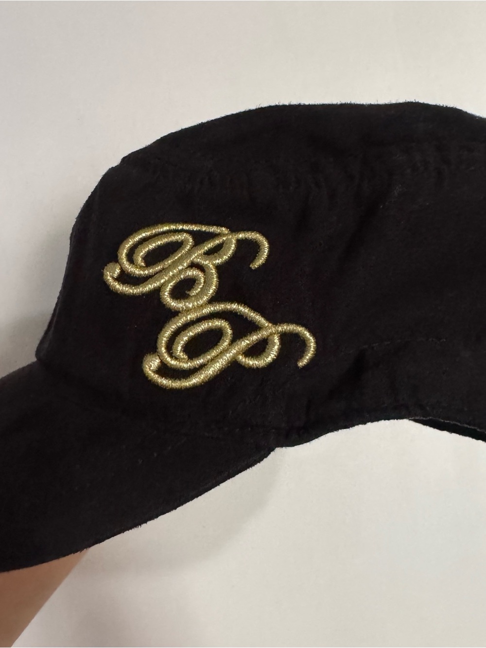 Y2K Baby Phat Black Suede Cap with Gold BP Embroidery